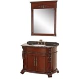 Rutherford 43 Inch Traditional Bathroom Vanity and Mirror - Dark Cherry w/ Black & White Marble Counter