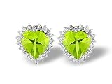 14K White Gold Genuine Heart Peridot and Diamond Earrings