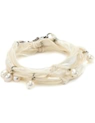 Ettika "Vintage Ribbon" Cream Wrap Bracelet Silver Pearl Drops