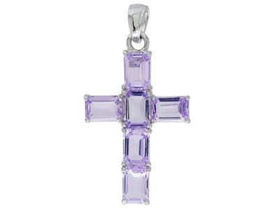 STERLING SILVER 5.78CTW AMETHYST CROSS PENDANT