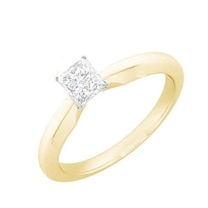 0.75 Carats Diamond Engagement Rings 14k Yellow Gold Solitare Princess Cut Sale