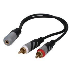 Quality 3.5mm Stereo Jack Socket to 2 Phono / RCA Plugs Cable 0.25m