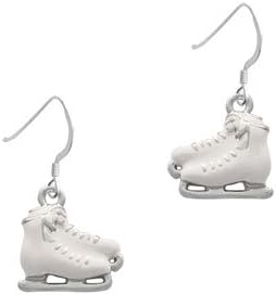 Silver Plated, Enameled White Ice Skates, Earrings