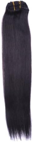 Fohair 7 Pieces Clip in/on Indian Remy Human Hair Extensions 16 Inch #1B Natural Black Silky Straight Set