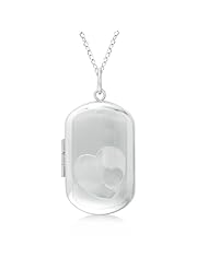 Double Heart Hand Engraved Locket Necklace Sterling Silver