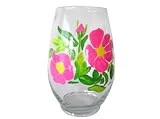 ArtisanStreets Wild Pink Rose Vase. Pink Fuchsia Flowers Hand Painted on Clear Crystal. One of a Kind, Signed by Artisan