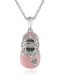 Sterling Silver Diamond Accent Baby Pink Enamel Shoe Pendant Necklace (I-J Color, I2-I3 Clarity), 18"