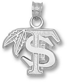 Florida State Seminoles FS with Feather 1/2 Pendant - Sterling Silver Jewelry