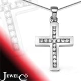 Jewelco London 9 Carat White Gold 25pts Channel Set Cross (Comes with 18 inch Pendant Chain)