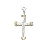 14K Two Tone Gold 2/3 ct. Princess Cut Diamond Cross Pendant with Chain