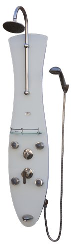 PULSE Showerspas 1006W-BN Molokai Pre-Plumbed Tempered Glass Shower System, White with Brushed Nickel Finish