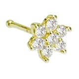 Solid 14kt Yellow Gold Clear Cubic Zirconia Flower Nose Stud