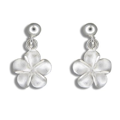 Dangling Plumeria Flower Sterling Silver Hawaiian Earrings