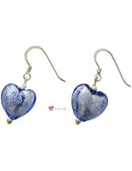 Sapphire Murano Glass Heart Earrings