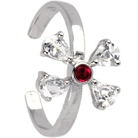 Sterling Silver 925 Cubic Zirconia Ruby Red BUTTERFLY Toe Ring
