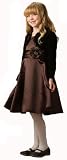 Remarkable New Satin Knee Dress with Long Sleeve Velvet Bolero Jacket (Brown or Black) 4 to 12 Girls