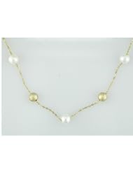 14k Yellow-Gold White Freshwater Cultured Pearl Strand, 17"