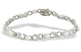 14K White Gold Genuine Oval Opal and Diamond Bracelet