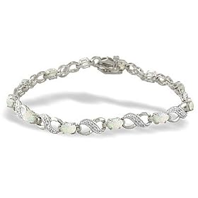 14K White Gold Genuine Oval Opal and Diamond Bracelet by Opal Bracelets