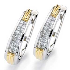 Two Tone in Vogue Double Row Diamond Hoop Earrings