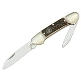 Hen & Rooster Knives 102DS Small Canoe Knife with Genuine Stag Handles