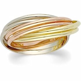 14K Yellow Gold Tri Color 6-Band Rolling Ring