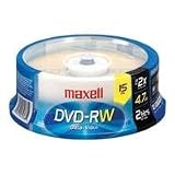 Maxell 635117 4.7 GB Rewritable DVD-RW Spindle (15 Pack)