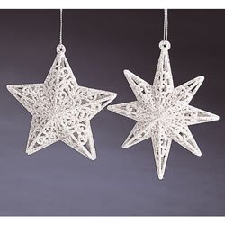 Ice Palace Silver Iridescent Glitter 3-D Star of Bethlehem Christmas Ornament