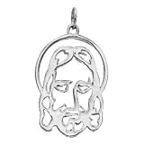 Face of Jesus Silhouette Pendant 14K White gold 14X9mm with 18 inch necklace