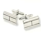  : Brick Rectangular Bullet Style Backs Silver-Tone Cufflinks