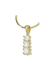 14K Yellow Gold Diamond Three-Stone Pendant with Chain - 0.75 Ct. -- LIFETIME WARRANTY