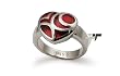 Heart Stainless Steel Women's Ring with red resin inlay.