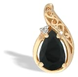14K Yellow Gold Genuine Pear Black Onyx and Diamond Pendant