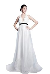 Sexy A-line V-neck 2015 Halter Tulle  Dress with a Brush/Sweep Train 