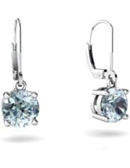 Genuine Aquamarine 14kt White Gold Lever Back Earrings