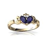 14K Yellow Gold Pear Genuine Sapphire Celtic Claddagh Ring