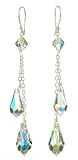 Sterling Silver Swarovski Elements Crystal Aurora Borealis Double Teardrop Earrings