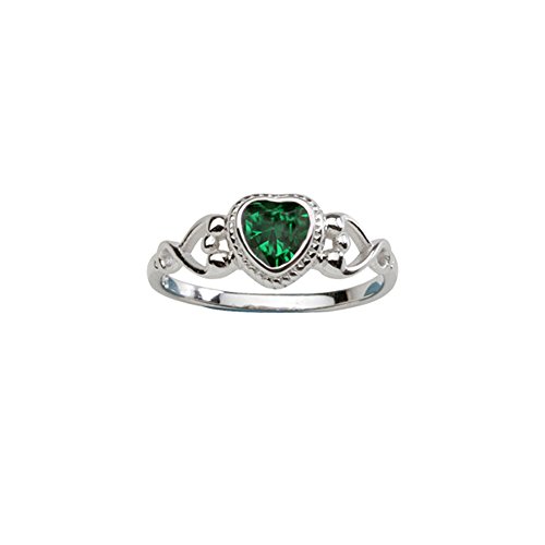 Sterling Silver May CZ Simulated Birthstone Baby Ring with Heart