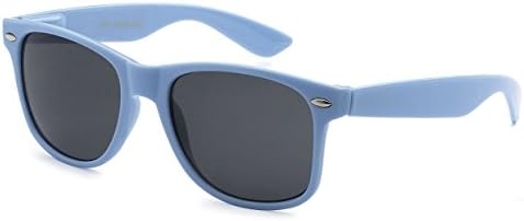 Classic Retro Horn Rimmed Wayfarer Sunglasses Metal Spring Hinge Comfort Fit (Light Blue)