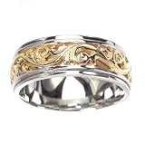 Men's 14k Two Toned Gold Elaborate Engraved Carved Wedding Band (8 mm)