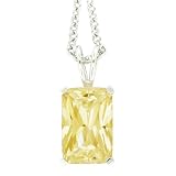 Platinum Plated Sterling Silver 12x8mm Emerald-Cut Light Champagne Cubic Zirconia Pendant, 18