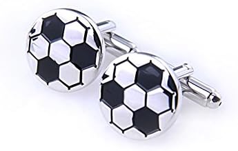 HotVally Black and White Stainless Steel Enamel Mens Sports Soccer Football Cufflinks Cuff Links