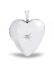 Sterling Silver "Sweetheart" Heart Locket With Cubic Zirconia 3/4 inch x 3/4 inch