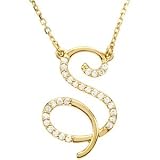 14K Yellow Gold Alphabet 14K Yellow Gold Alphabet Initial Letter S Diamond Pendant Necklace, 17" (G-H, I1, 1/6 Cttw)