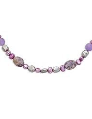 Sterling Silver 16in Charoite, Jade & Freshwater Cultured Pearl Necklace"