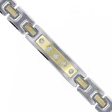 Stainless Steel & Gold Men's Link Bracelet w/ Diamonds