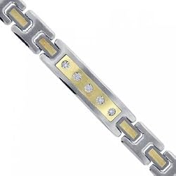 Men's Genuine Diamond Link Bracelet in Stainless Steel & Yellow Gold