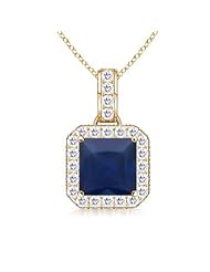 Square Sapphire and Round Diamond Border Pendant