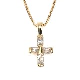 18kt Gold Over Sterling Silver Tiny White CZ Cubic Zirconia Cross Pendant Necklace