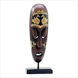 AFRICAN STYLE TRIBAL MASK STAND STONE RESIN BIRD MOTIF